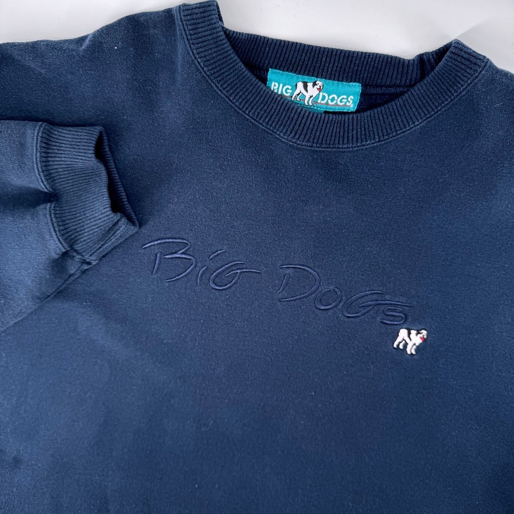 Big Dogs Crewneck Sweatshirt Mens XL Navy Blue Embroidered Logo Fleece Pullover
